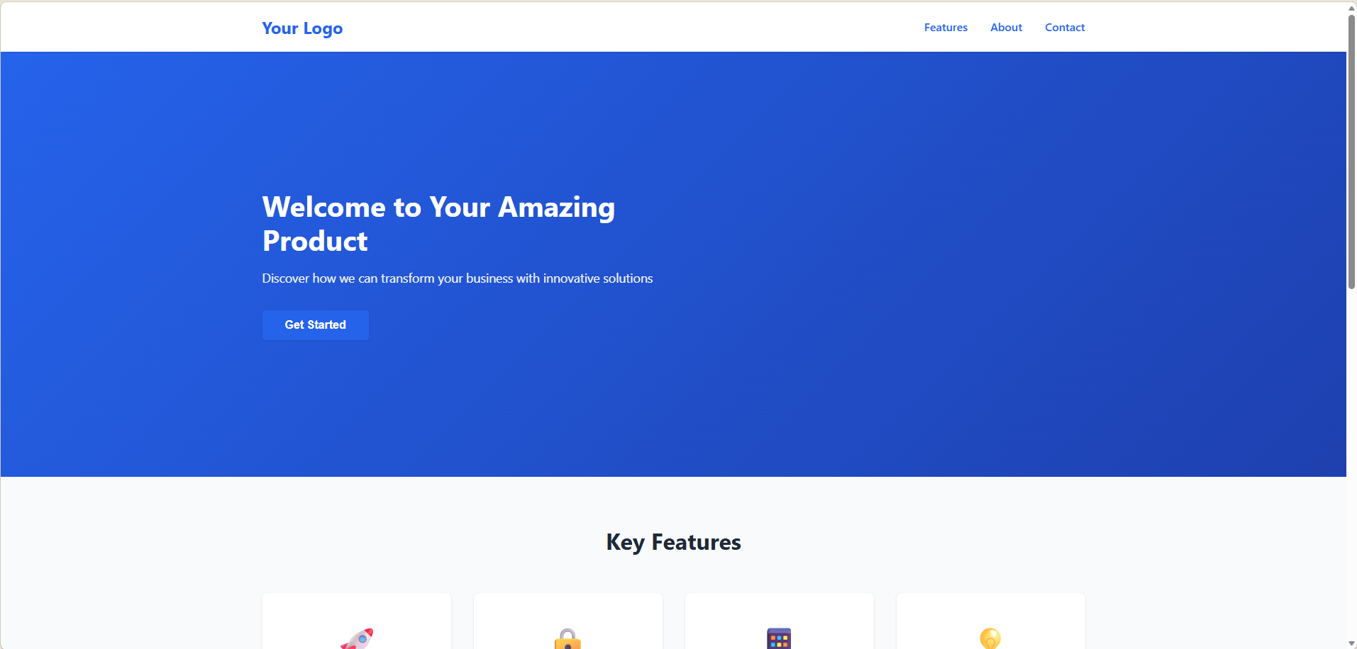 Screenshot of the landing page template